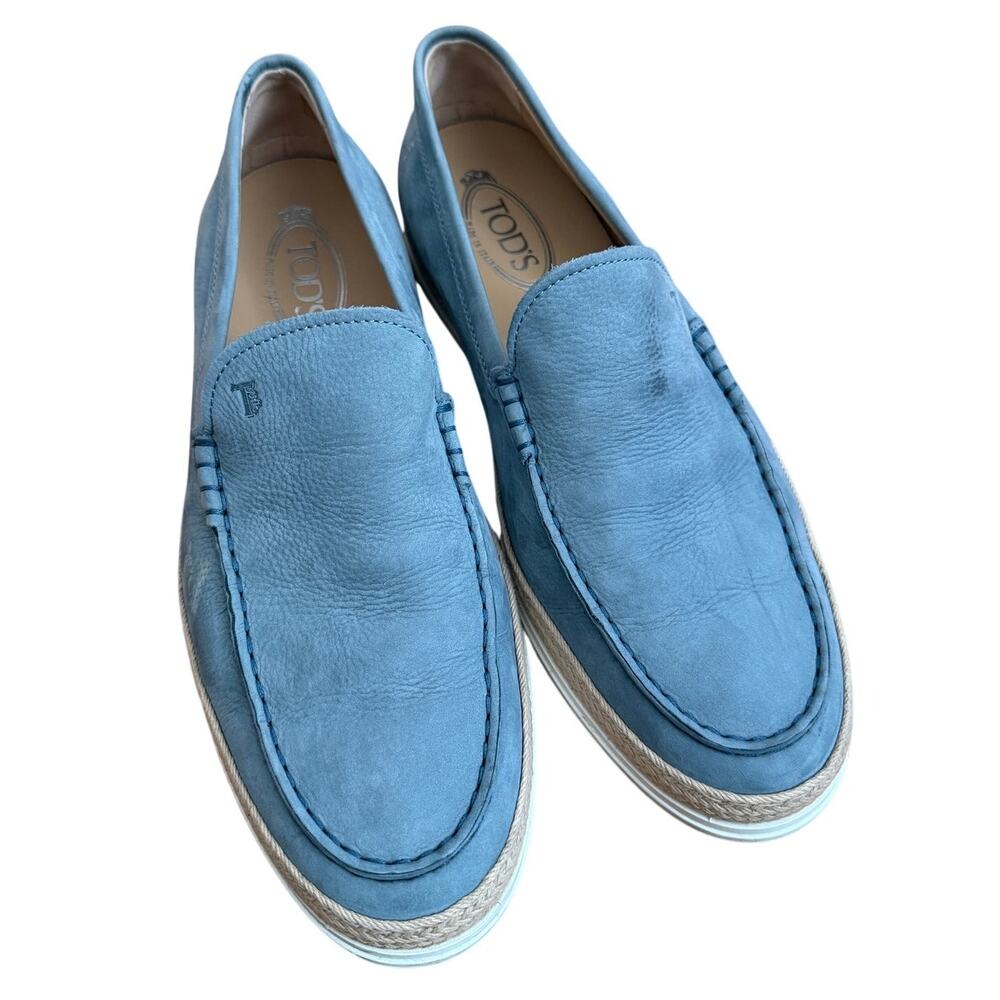 Tod's Baby Blue Suede Slip-On Espadrille Loafer